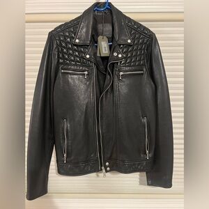 All Saints Men's Black Leather Jacket XL